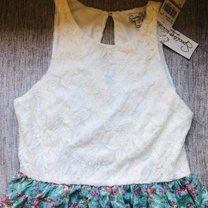 Brand New Vintage Style Dress with Lace Bodice and Floral Printed Flowy Skirt